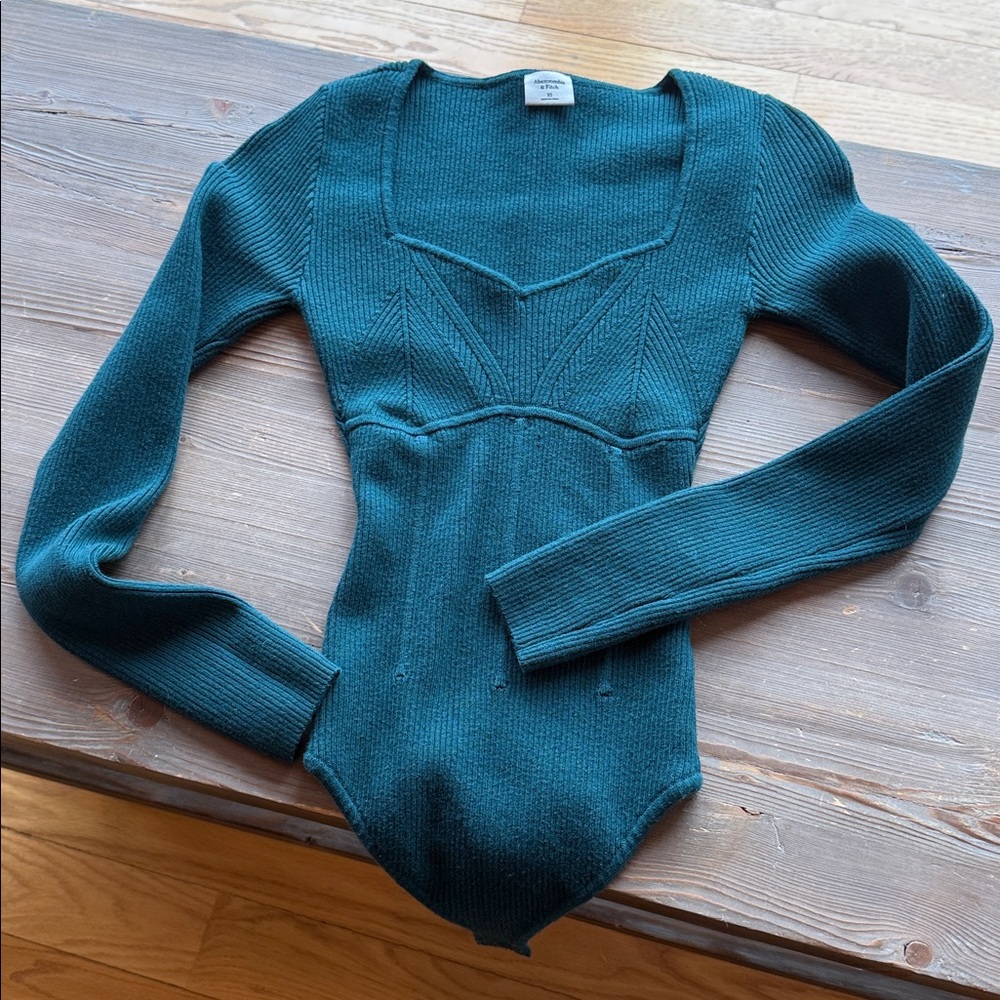 Abercrombie Dark Emerald Green Knit Long-Sleeve Bodysuit